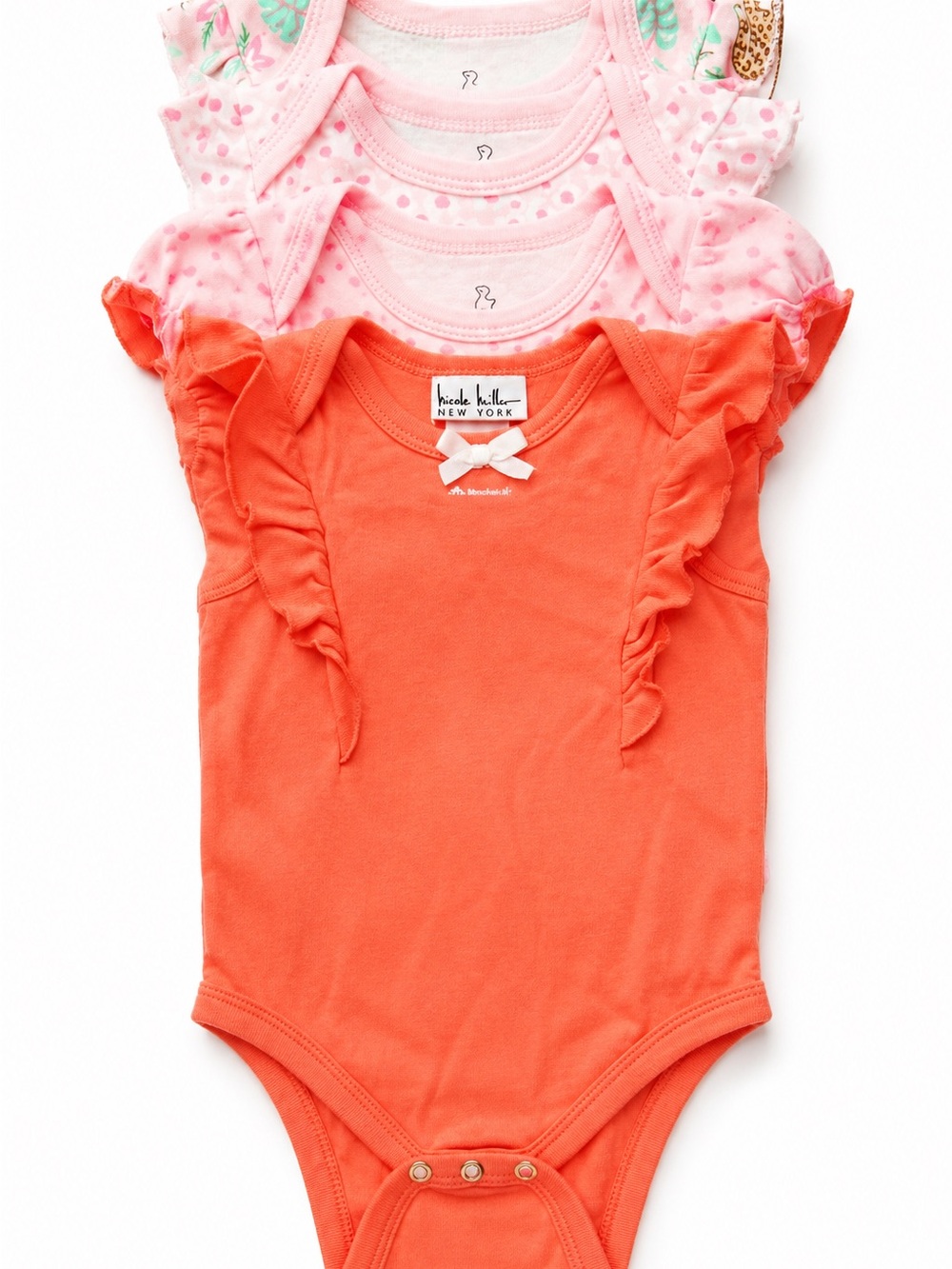4pc Baby Girl Ruffle Sleeve Onesie Bundle 3-6M Nicole Miller Pink Leopard